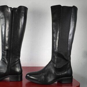 Women's Aldo Black Leather Knee High Low Heel Riding Long Tall Fashion Boots 7